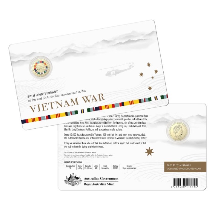 50th Anniversary of the End of Australia's Involvement in the Vietnam War kolorowany $2 Brąz Aluminiowy 2023 "C" Mintmark 