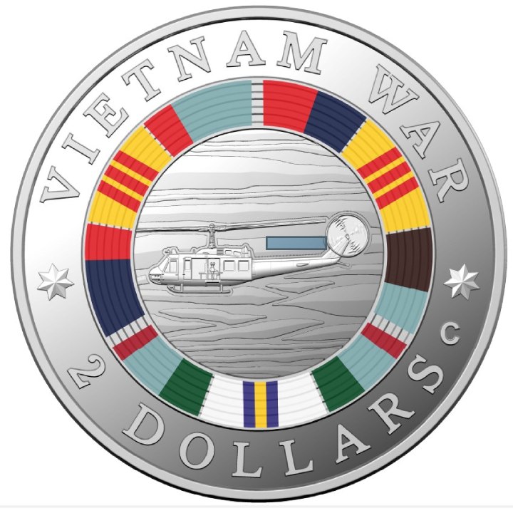 50th Anniversary of the End of Australia's Involvement in the Vietnam War kolorowany $2 Srebro 2023 Proof "C" Mintmark