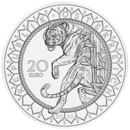 Asia - The Power of the Tiger 20 Euro Srebro 2022 Proof