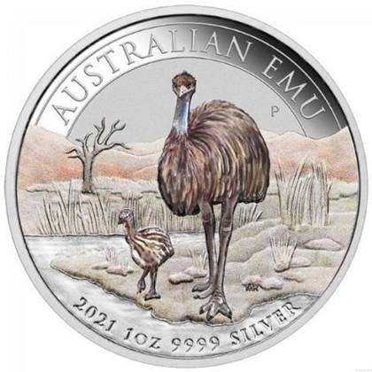 Australijski Emu kolorowany 1 uncja Srebra 2021