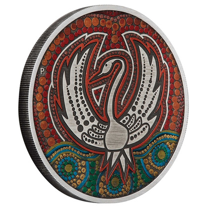Black Swan Maali kolorowany 2 uncje Srebra 2022 Antiqued Coin