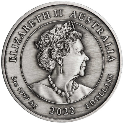 Black Swan Maali kolorowany 2 uncje Srebra 2022 Antiqued Coin