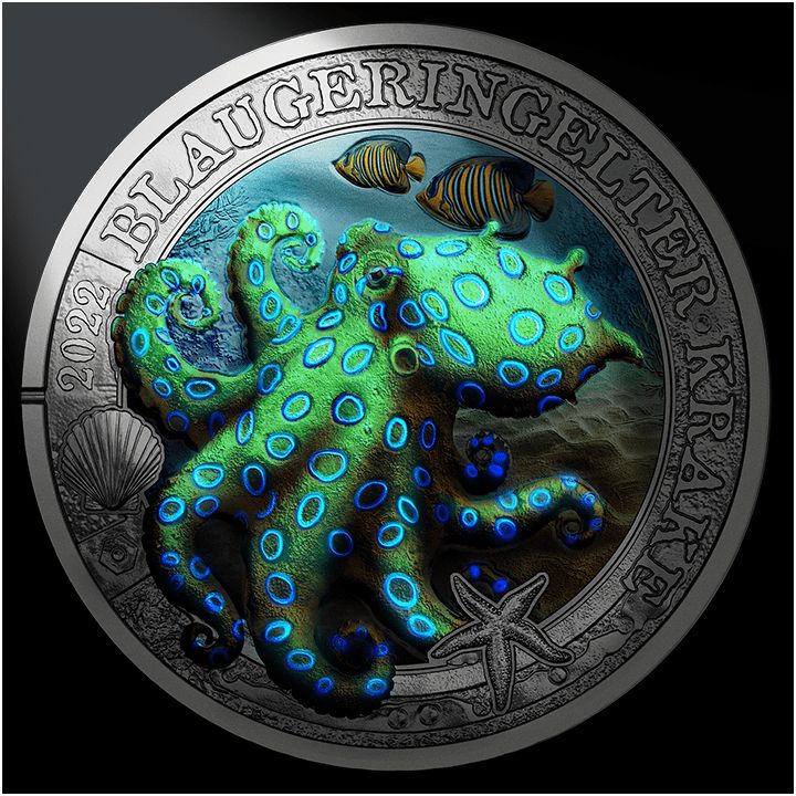 Blue-Ringed Octopus kolorowany 3 Euro Miedź 2022