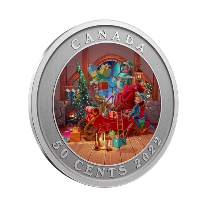 Canada: Santa’s Sleigh kolorowany 50 cents 2022 Modified Specimen Lenticular Coin