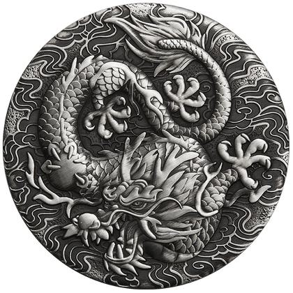 Chinese Myths and Legends: Dragon 2 uncje Srebra 2022 Antiqued Coin