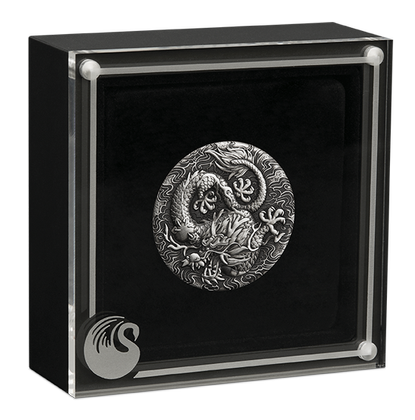 Chinese Myths and Legends: Dragon 2 uncje Srebra 2022 Antiqued Coin