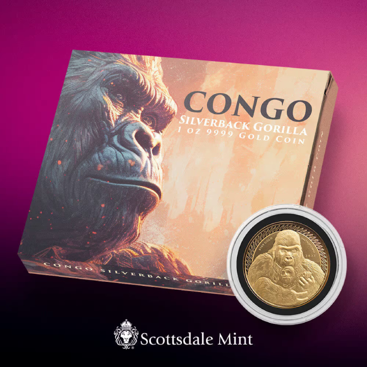 Congo: Goryl srebrnogrzbiety 1 uncja Złota 2023 Proof 