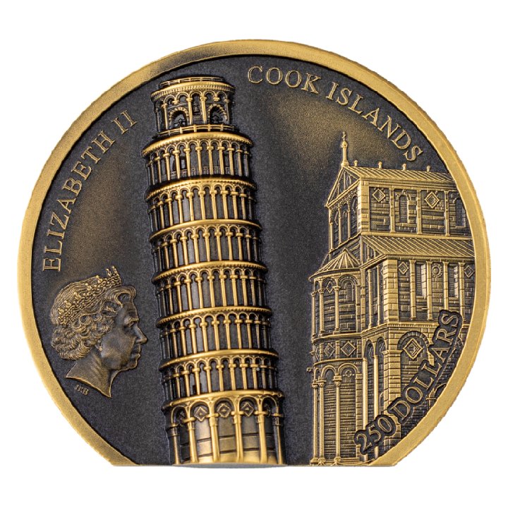 Cook Islands: Leaning Tower of Pisa 1 uncja Złota 2022 Ultra High Relief Antiqued Coin