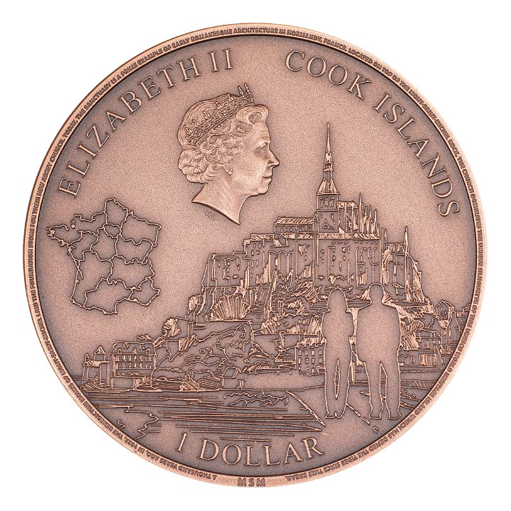 Cook Islands: Mont-Saint-Michel 50 gramów Miedzi 2023 Ultra High Relief Antiqued Coin