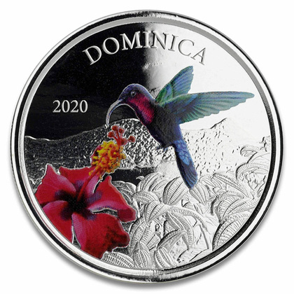 Dominica: Hummingbird kolorowany 1 uncja Srebra 2020 Proof