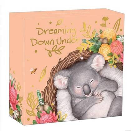 Dreaming Down Under: Śpiąca Koala kolorowana 1/2 uncji Srebra 2021 Proof