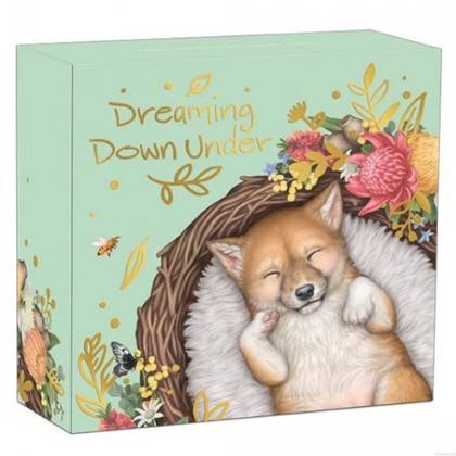 Dreaming Down Under: Śpiący Dingo kolorowany 1/2 uncji Srebra 2021 Proof