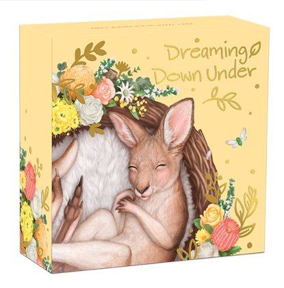 Dreaming Down Under: Śpiący Kangurek kolorowany 1/2 uncji Srebra 2021 Proof
