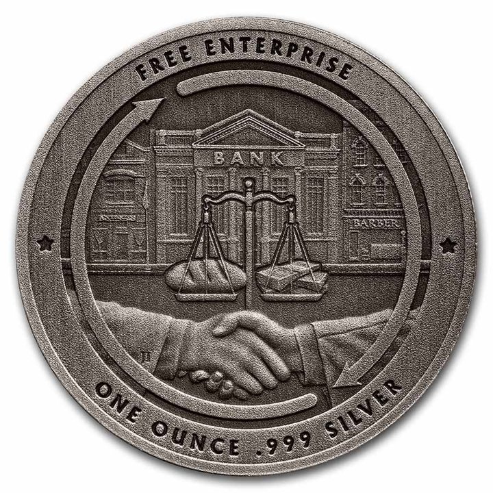 Founders of Liberty: Adam Smith - Free Enterprise 1 uncja Srebra Antiqued Coin 