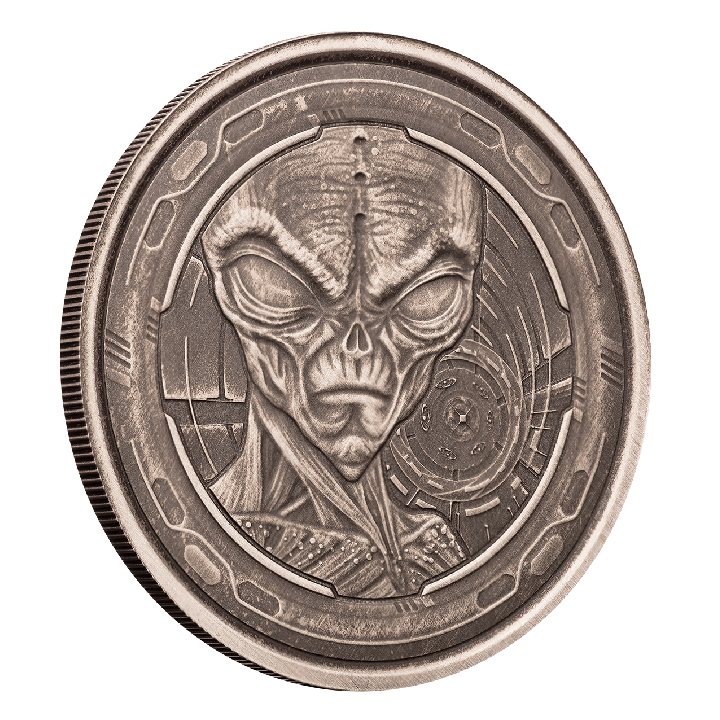 Ghana: Alien 1 uncja Srebra 2022 Antiqued Coin 