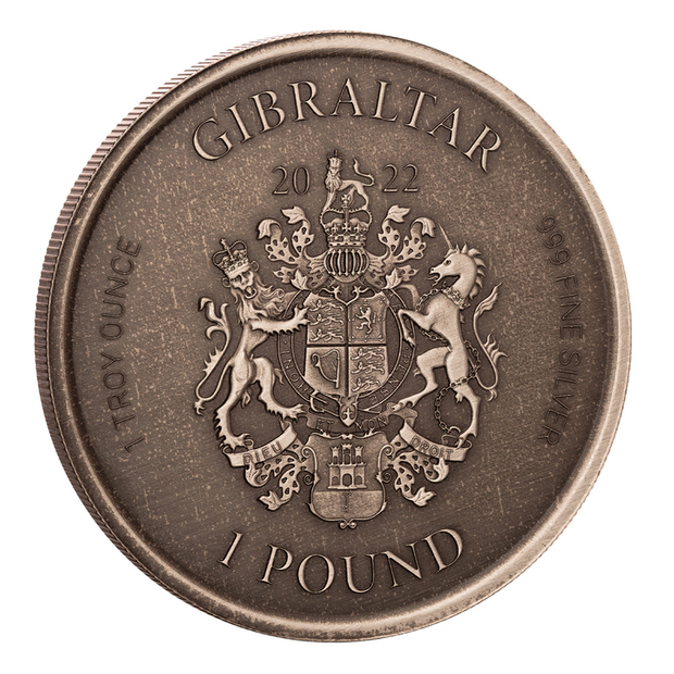 Gibraltar: Lady Justice 1 uncja Srebra 2022 Antique Coin