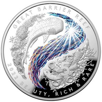 Great Barrier Reef kolorowany 1 uncja Srebra 2022 Proof Dome-Shaped Coin