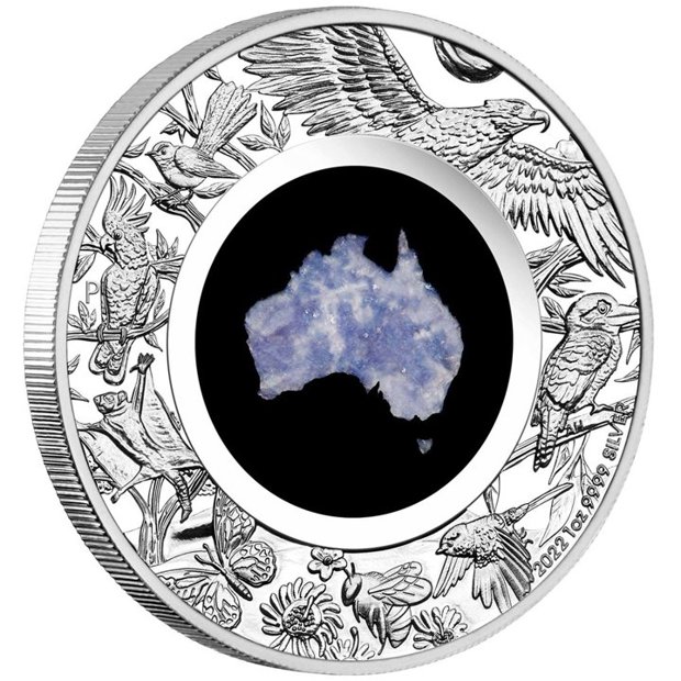 Great Southern Land 1 uncja Srebra 2022 Proof (Moneta z niebieskim lepidolitem)