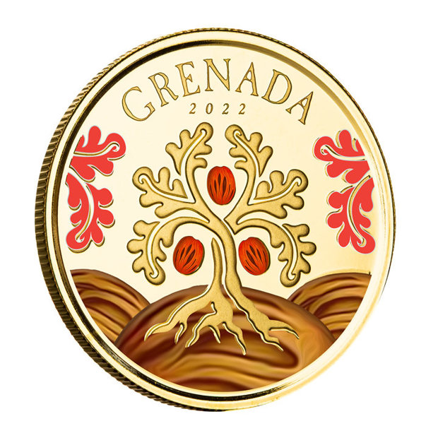 Grenada: Nutmeg Tree kolorowany 1 uncja Złota 2022