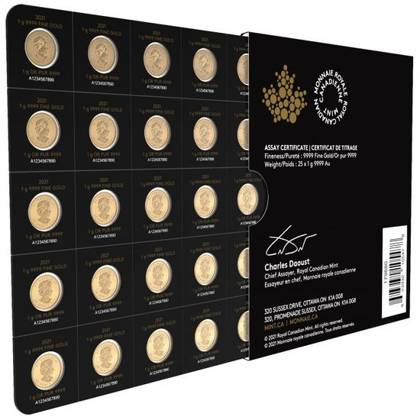 Kanadyjski Liść Klonowy  25 x 1 gram Złota 2021