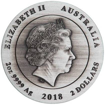 Kookaburra 2 uncje Srebra 2018 Antiqued High Relief Rimless Coin
