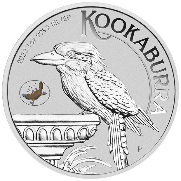 Kookaburra with Platypus kolorowany 1 uncja Srebra 2022 Privy Mark (Sydney Money Expo Anda Special)