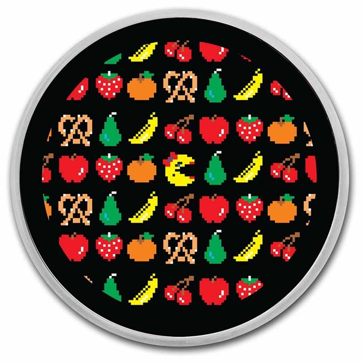 Ms.PAC-MAN Pixel Pattern kolorowany 1 uncja Srebra Slab