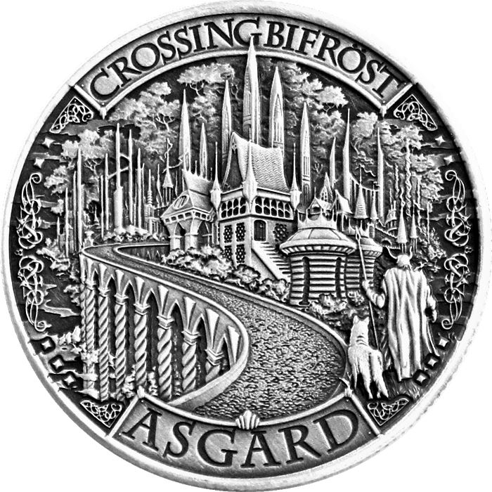 Mythical Cities: Asgard 1 uncja Srebra Antiqued Round Coin