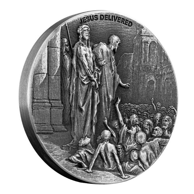 Niue: Biblical - Jesus Delivered To Be Crucified 2 uncje Srebra 2021 Proof Antiqued Coin 