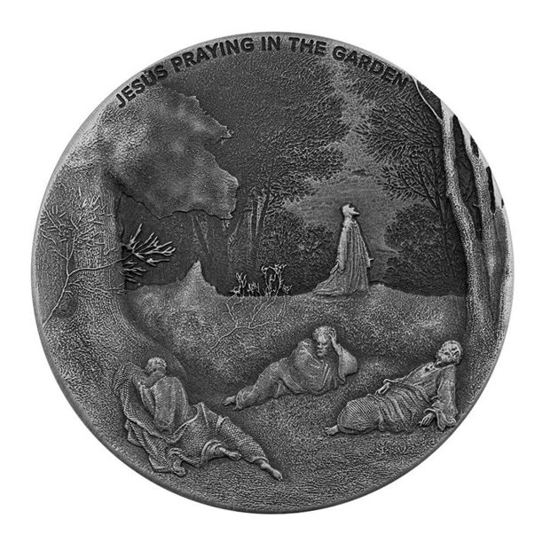 Niue: Biblical - Jesus Praying In the Garden 2 uncje Srebra 2021 Proof Antiqued Coin 