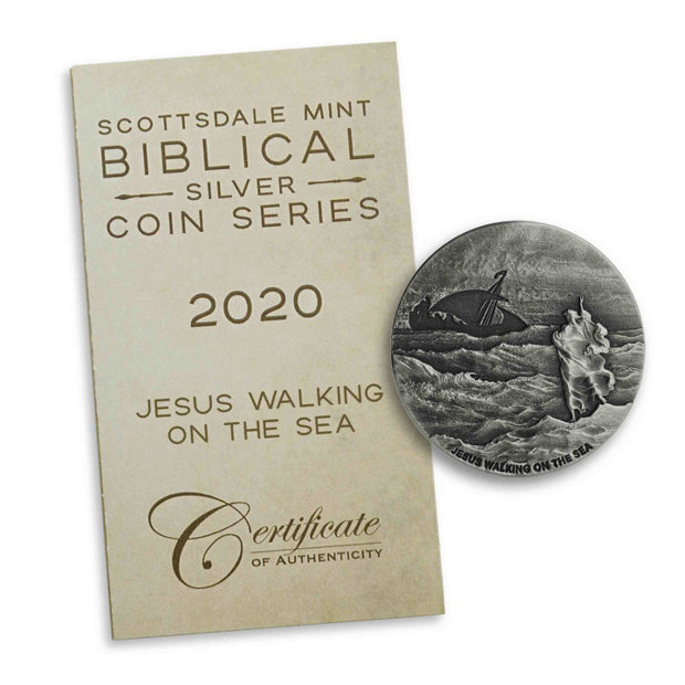 Niue: Biblical - Jesus Walking on the Sea 2 uncje Srebra 2020 Proof Antiqued Coin 
