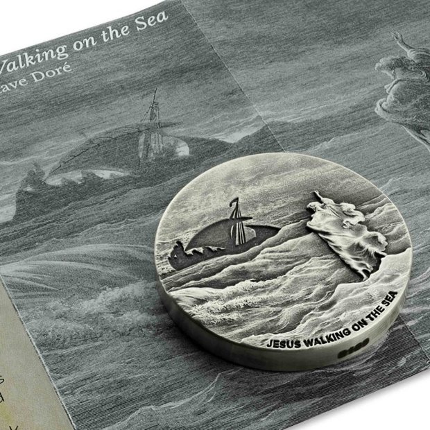 Niue: Biblical - Jesus Walking on the Sea 2 uncje Srebra 2020 Proof Antiqued Coin 