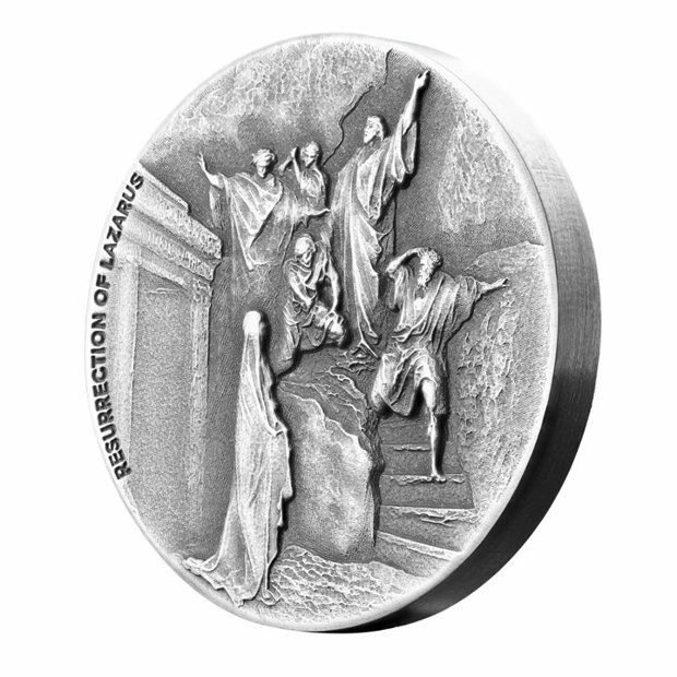 Niue: Biblical - Resurrection of Lazarus 2 uncje Srebra 2020 Proof Antiqued Coin 