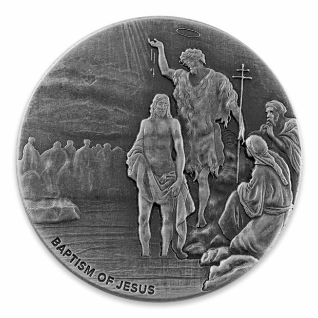 Niue: Biblical - The Baptism of Jesus 2 uncje Srebra 2017 Proof Antiqued Coin 