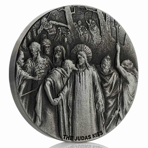 Niue: Biblical - The Judas Kiss 2 uncje Srebra 2020 Proof Antiqued Coin 