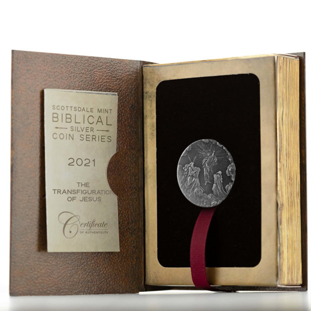 Niue: Biblical - The Transfiguration of Jesus 2 uncje Srebra 2021 Proof Antiqued Coin 