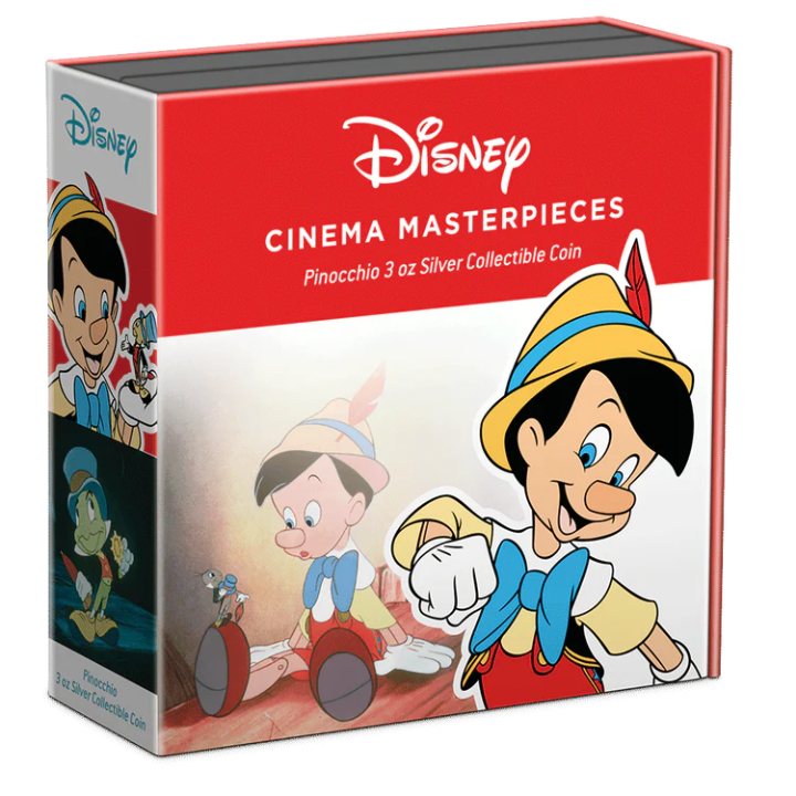 Niue: Disney Cinema Masterpieces - Pinocchio kolorowany 3 uncje Srebra 2022 Proof