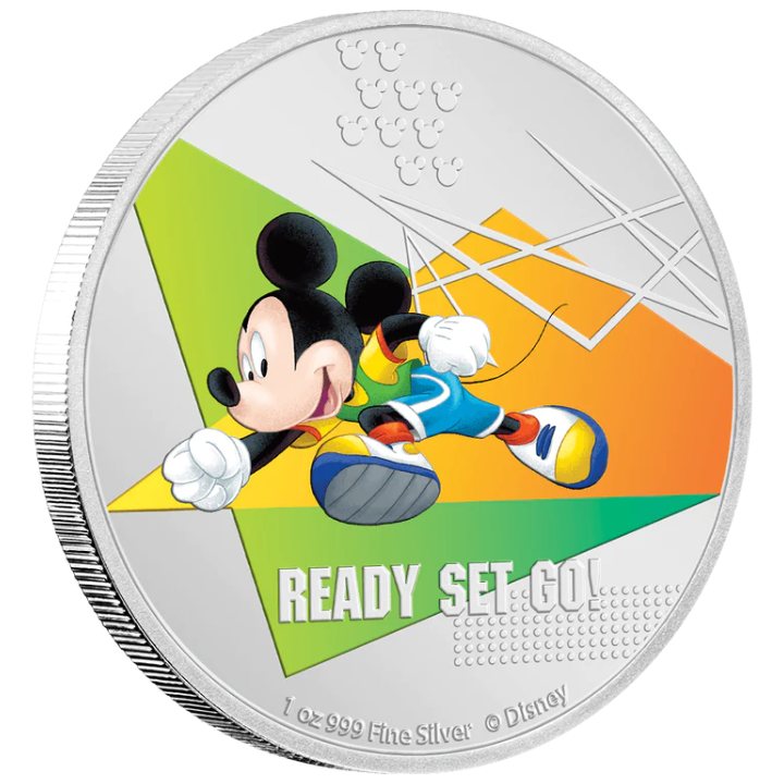 Niue: Disney Mickey Mouse - Ready Set Go! kolorowany 1 uncja Srebra 2020 Proof
