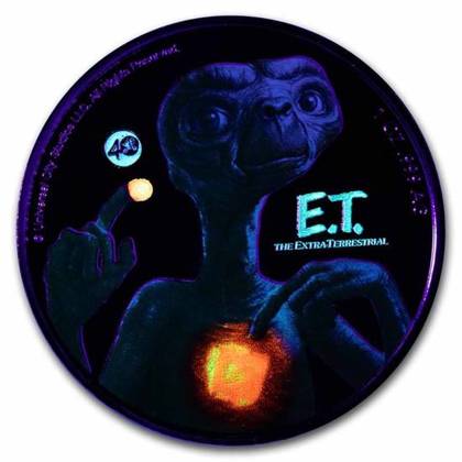Niue: E.T. kolorowany - 40. rocznica filmu 1 uncja Srebra 2022 UV Glow Proof (Metalowe opakowanie)