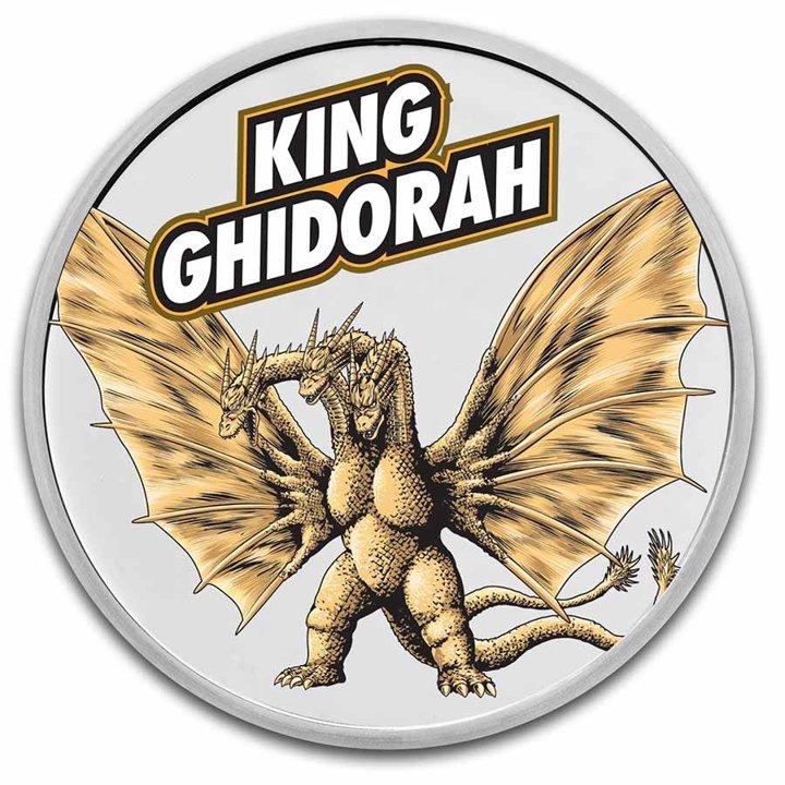 Niue: Godzilla vs Monsters - King Ghidorah kolorowany 1 uncja Srebra 2023 Slab