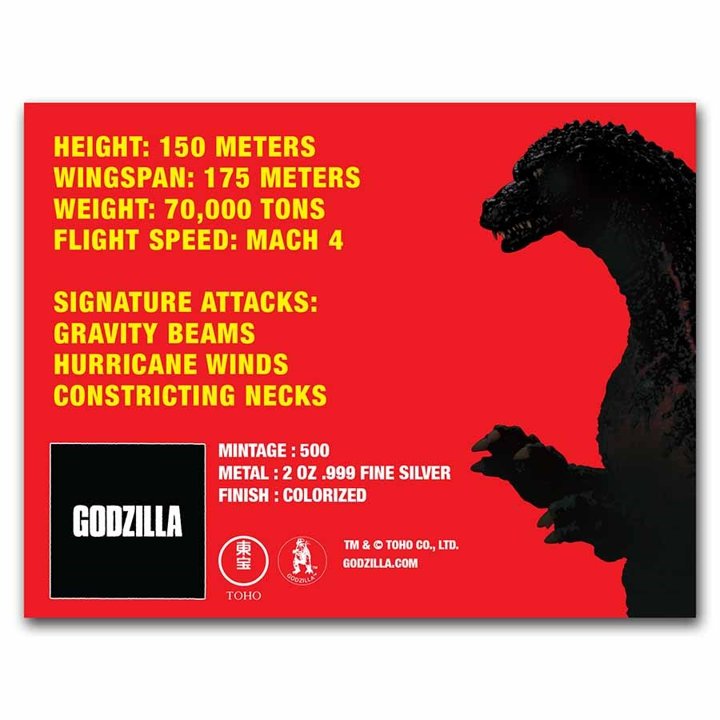Niue: Godzilla vs Monsters - King Ghidorah kolorowany 2 uncje Srebra 2023 