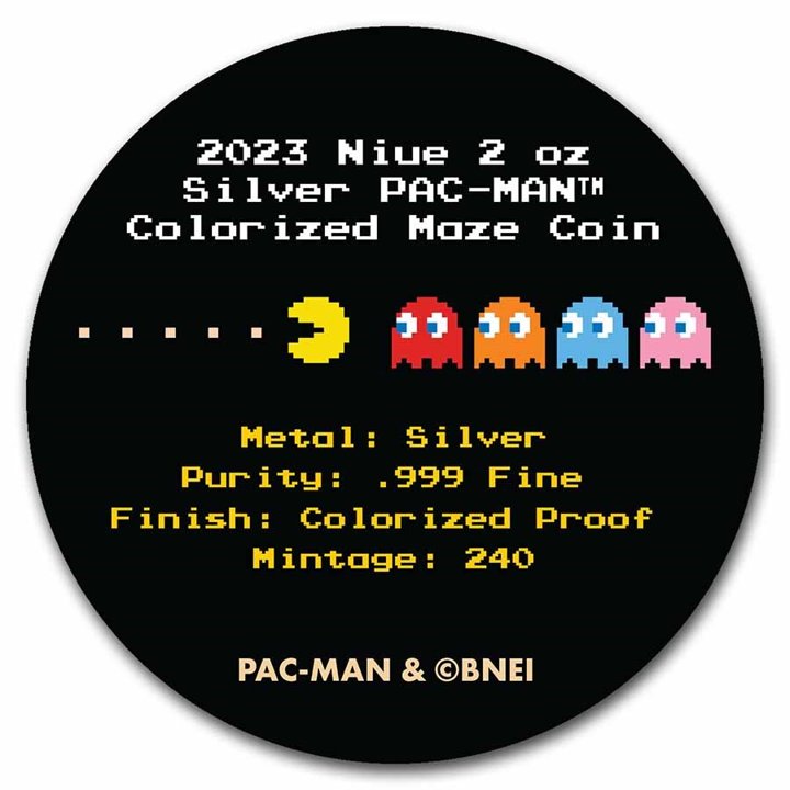 Niue: PAC-MAN - Circular Maze kolorowany 2 uncje Srebra 2023 Proof