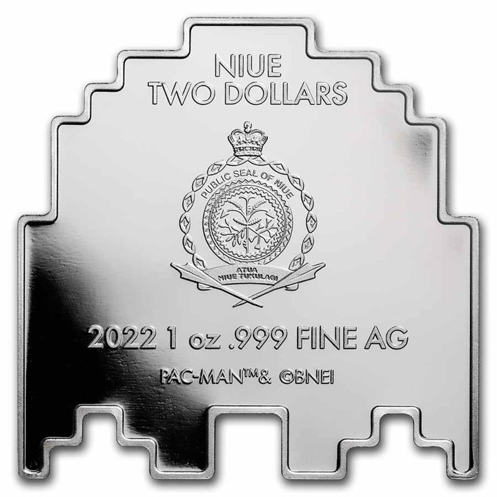 Niue: PAC-MAN GHOST "CLYDE" kolorowany 1 uncja Srebra 2022 Proof Shaped Coin