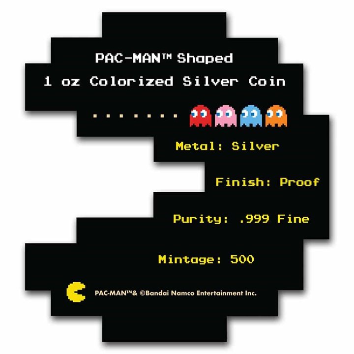 Niue: PAC-MAN kolorowany 1 uncja Srebra 2022 Proof Shaped Coin