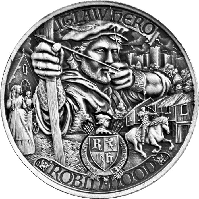 Niue: Robin Hood 1 uncja Srebra 2021 Antiqued Coin