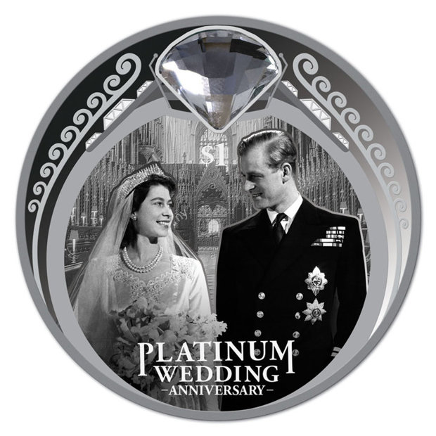 Platinum Wedding Anniversary kolorowany 1 uncja Srebra 2017 Proof