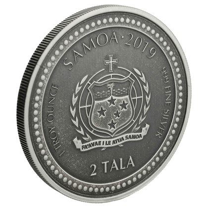 Samoa: Konik Morski 1 uncja Srebra 2019 Antiqued Coin