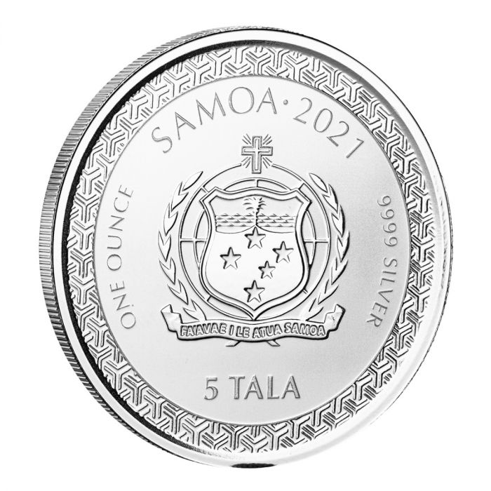 Samoa: Legends of Japan Series - Momotaro Onto Demon Island in Anime Style 1 uncja Srebra 2021 Antiqued Coin