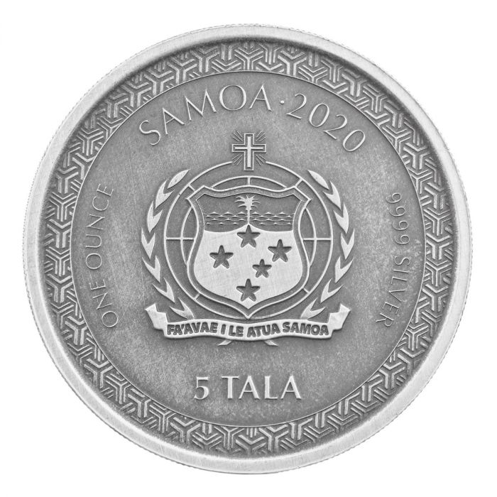 Samoa: Legends of Japan Series - Momotaro and the Demon Subdued in Ukiyoe Style 1 uncja Srebra 2020 Antiqued Coin