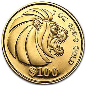Singapurski Lew: Zestaw 5 monet 1,9 uncji Złota 1993